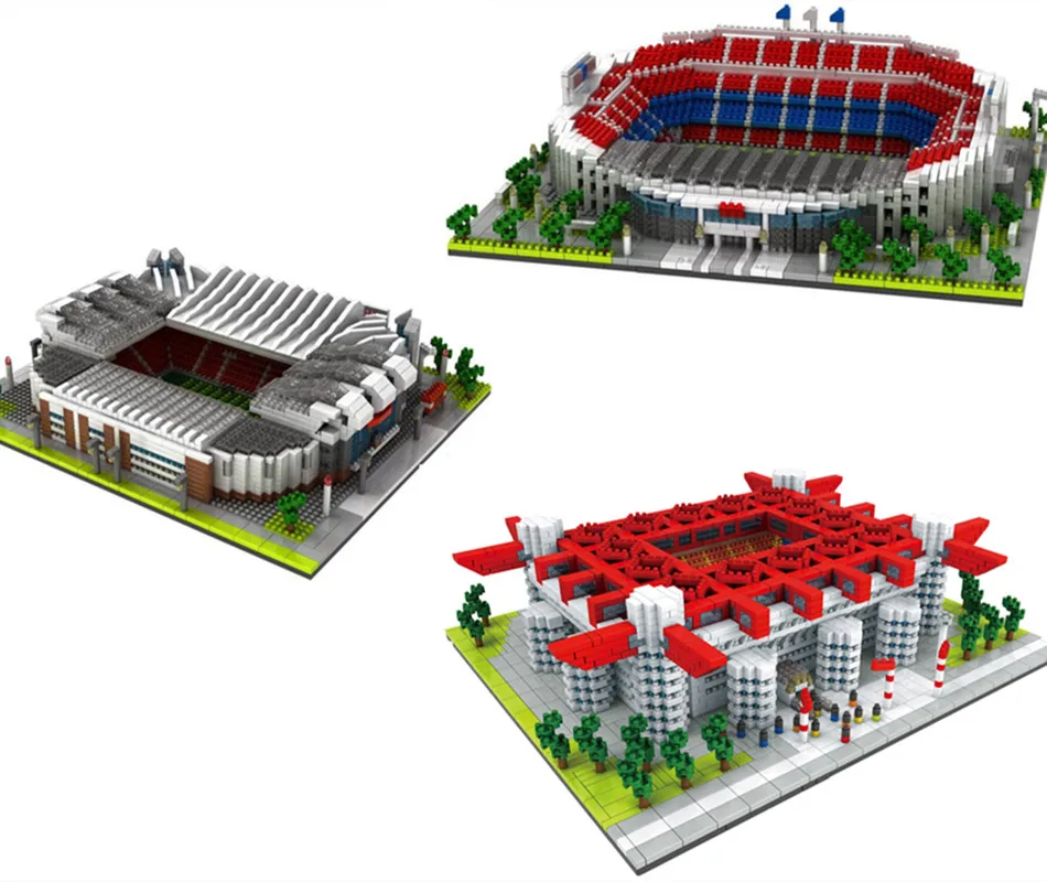 

2019 Diamond Camp Nou Old Trafford Football Field Model Building Blocks Challenge architecture Kids DIY Toy Milan Stadium bricks