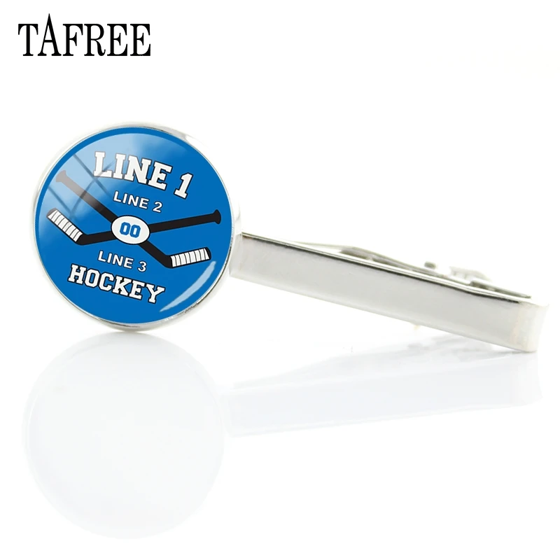 

TAFREE Ice Hockey Picture Tie Clips New Fashion Art Tie Bar Pins Glass Cabochon Dome Men Jewelry HY07