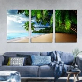 

Ocean Decor Collection Tropical Palm Trees on a Sunny Island Beach Scene Panoramic View Canvas Oil Painting Abstract Painting