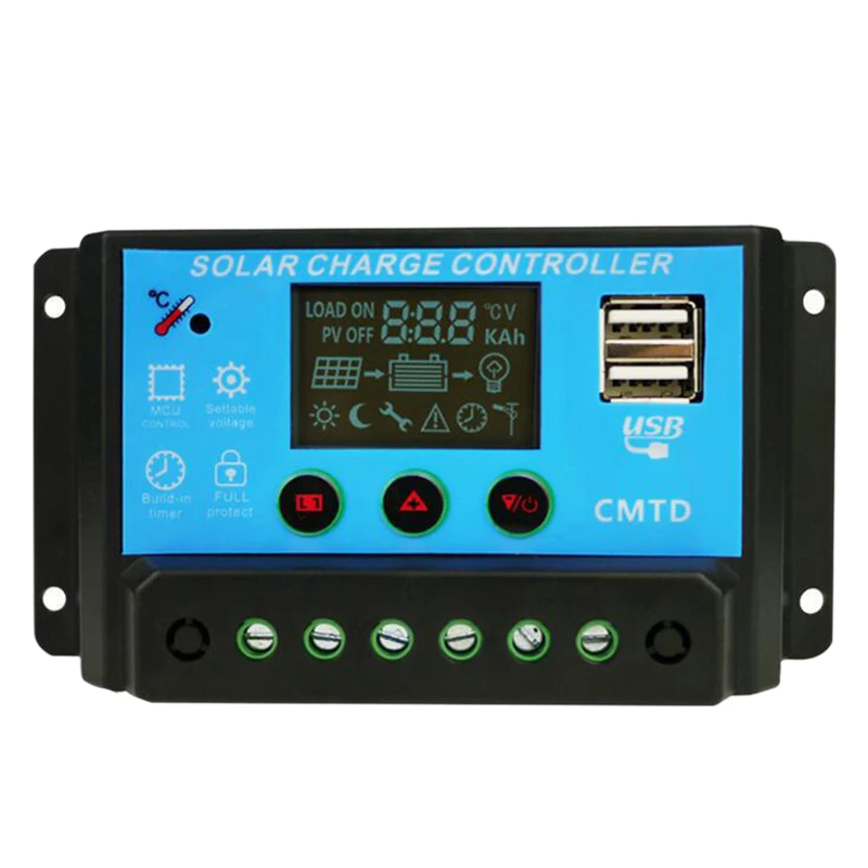 Black Pwm Solar Panel Charge Controller 2X Usb Auto Battery Regulator Charger, Current: 10A - Цвет: Black
