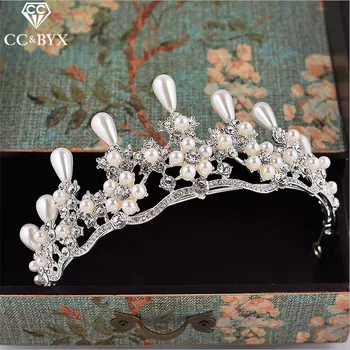 

CC tiaras crowns hairband luxury crystal pearl sweet birthday engagement wedding hair accessories for women jewelry bijoux HG236
