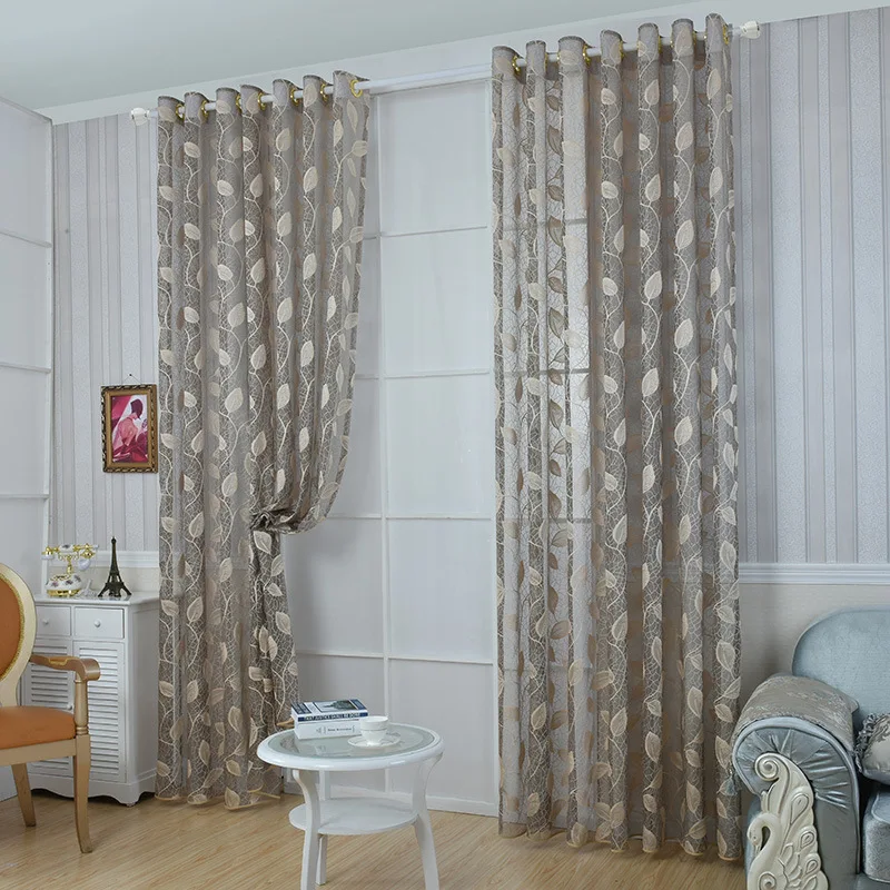 Современные минималистичные жаккардовые тюлевые занавески с узором листьев для