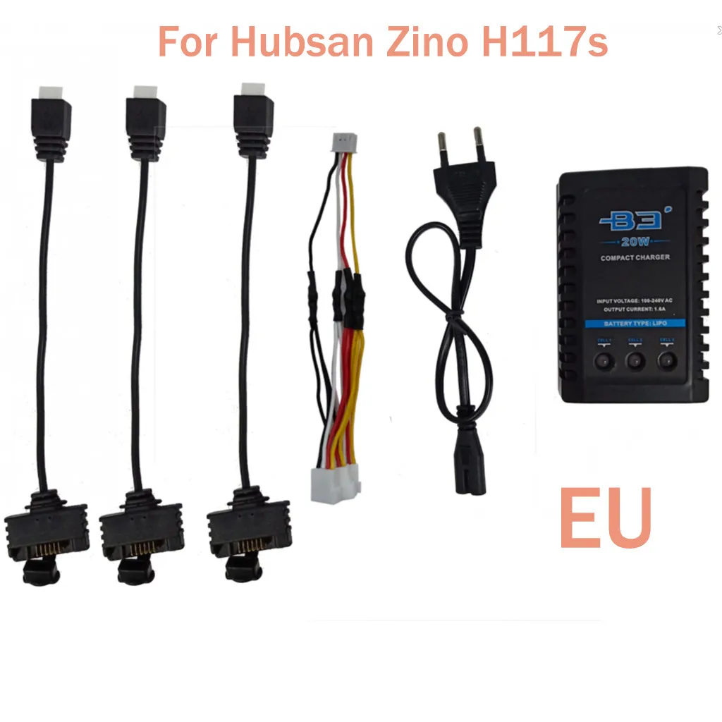 Habson Zino H117S зарядное устройство Зарядка три кабеля адаптер для Hubsan Zino H117S Квадрокоптер батарея B3 зарядное устройство EU Z524