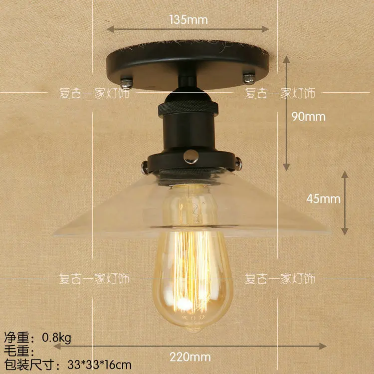 Черное прозрачное стекло Винтаж потолочный светильник спальня Гостиная Промышленный Утюг дома светодиодные светильники потолочные RCL0016