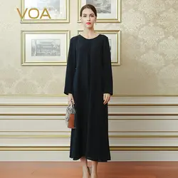 VOA Высокая мода плюс Размеры тяжелый шелк макси длинная футболка Темно-синие одноцветное с боковыми пикантные Бисер Для Женщин Осенние