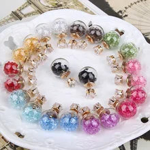 Brincos stud de longa moda femininos, brincos de vidro com esfera dupla, para mulheres 10 pares/lote