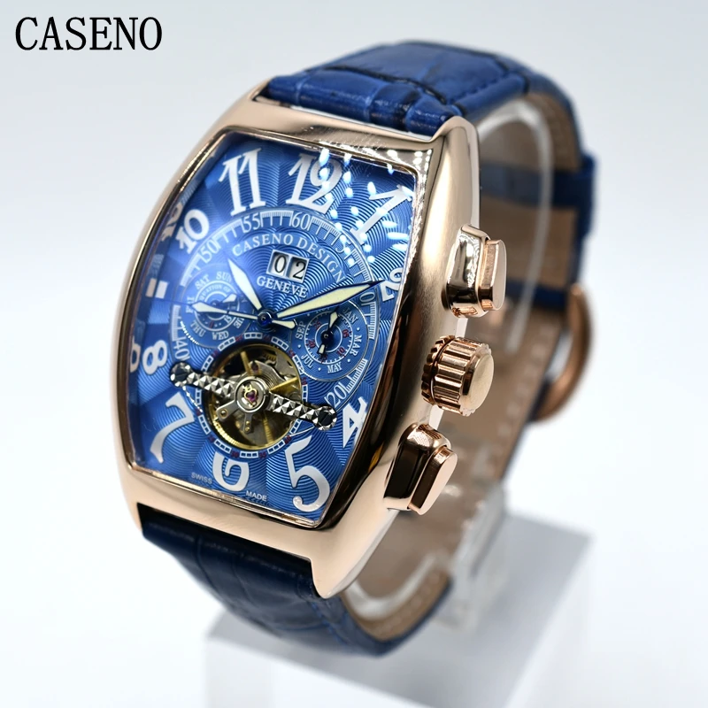 Мужские автоматические механические часы CASENO Tourbillon кожаные Наручные с