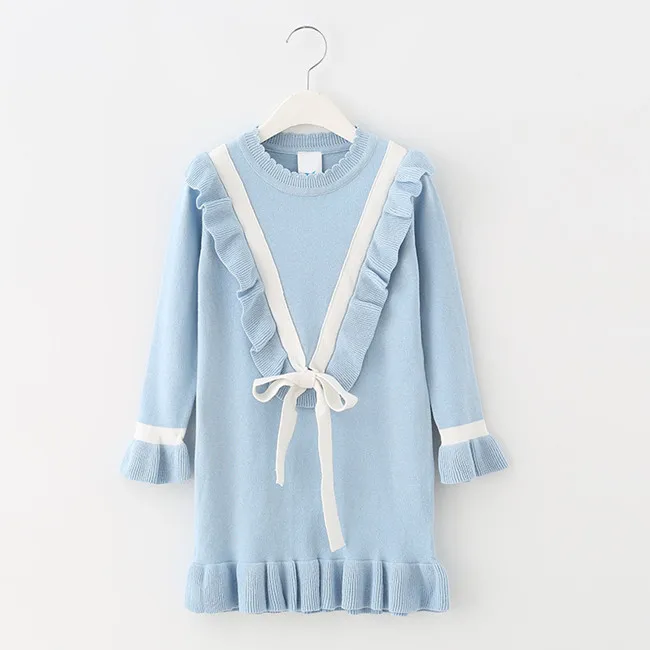 Трикотажное платье-свитер с длинными рукавами и рюшами для девочек от 4 до 14 лет Детские Модные осенне-зимние платья принцессы