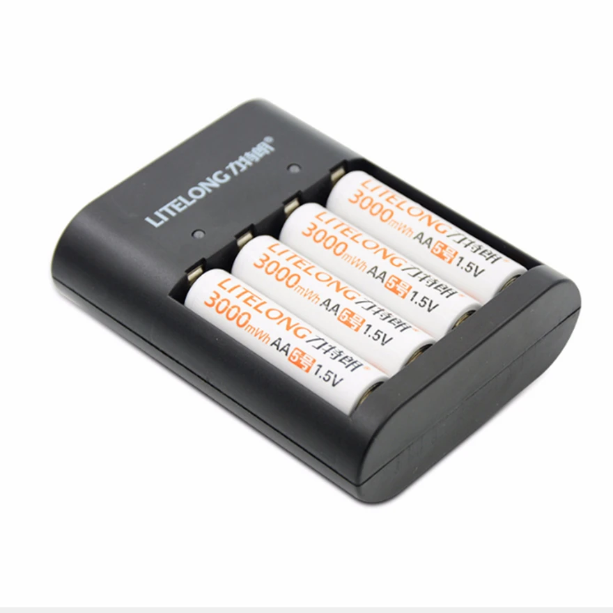4 шт 1,5 v AA 3000 mwh постоянное напряжение Быстрая зарядка большая емкость перезаряжаемая литиевая батарея+ 4 слота AAA AA USB умное зарядное устройство