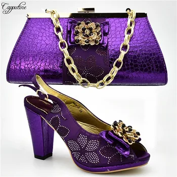 

Charming purple African high heel shoes matching with handbag set for lady 666-2. many color, heel height 10cm