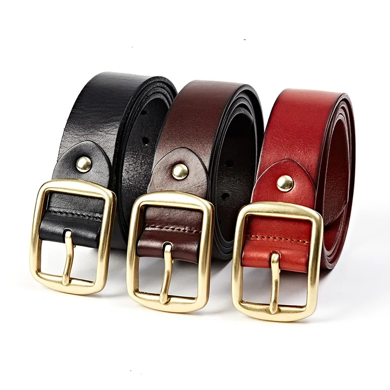 

NHZ141 New Fashion male pin Leisure Top Layer Leather Belt Retro Man's Belts Copper Buckle Handmade Mosaic Jeans Belt