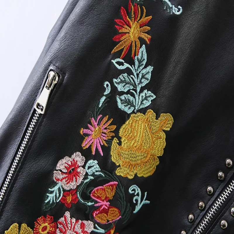 Rock Jk266 Cuir Floral Bomber Automne En Femmes Black Pu Veste Printemps Brodé Harajuku Courte Rivet Olgitum Noir xX0wRqfZx