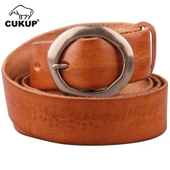 

CUKUP Ladies Quality Cowskin Leather Belts Novelty Geometric Pin Buckle Retro Styles Cow Genuine Belts Women 28mm Width NCK442