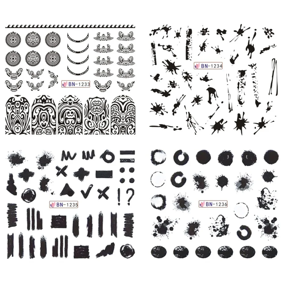 12 видов конструкций водные наклейки для ногтей набор букв цветок животные Маникюр переводная наклейка слайдер для ногтей художественные Обертывания Декор фольга LEBN1225-1236