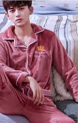 StyleI Для мужчин пижамные комплекты детская одежда мужские утепленные, фланелевые осень-зима с длинным рукавом коралловые бархатные домашняя одежда для отдыха Удобная ночная рубашка H5643 - Цвет: StyleI