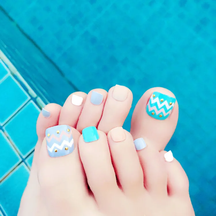 Toe Nail Tips Candy Color Mixing Toenails Toe Nails Shiny Surface Summer Beauty Toenails 24pcs/Set