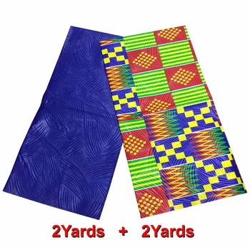 

Factory direct sell blue kente printed wax fabric fuchsia 4 yards african wax prints fabric kente wax nigerian print new design