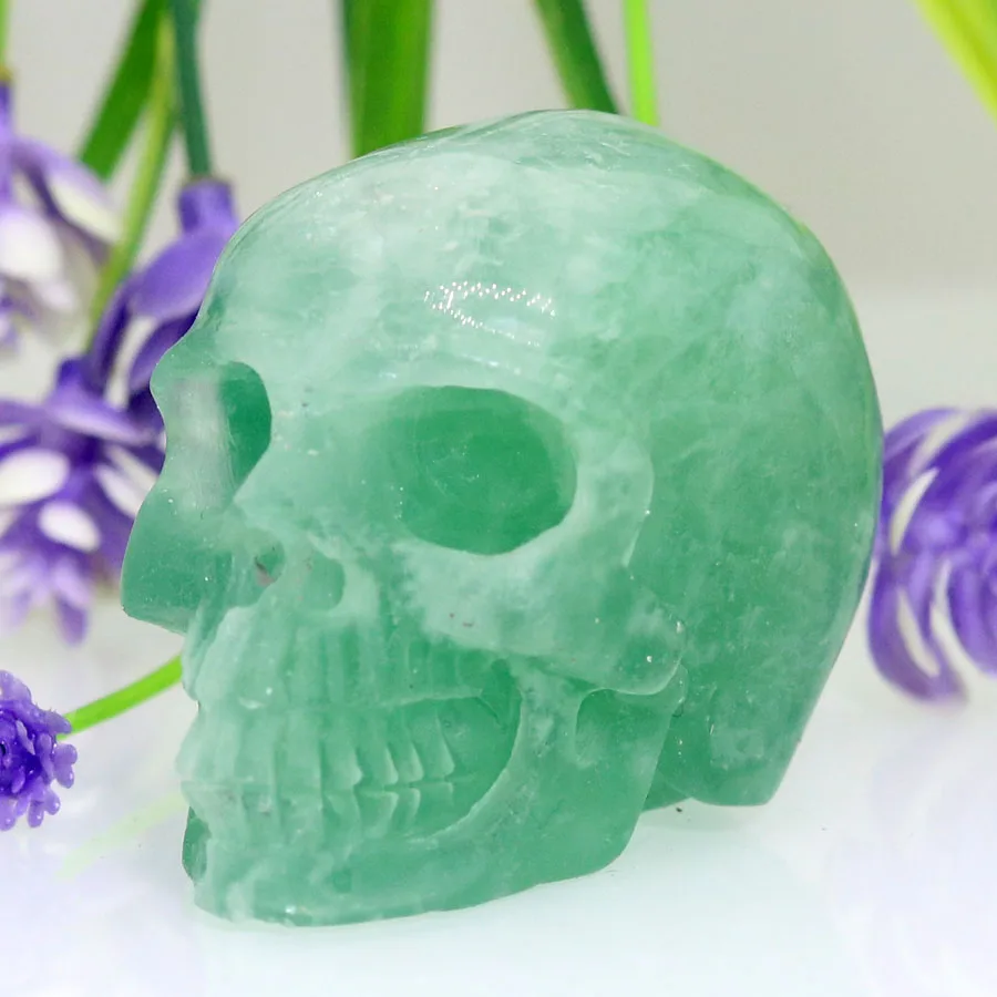 

2.1"GREEN FLUORITE Handmade Carved Crystal Skull Crystal Realistic Crystal Healing Furnishing Articles Figurine TD92