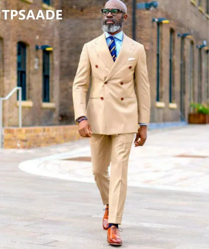 

Men's double-breasted suit jacket + pants latest brand apparel official party groom wedding dress custom men's tuxedo