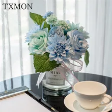 TXMON гостиная прозрачная креативная Гортензия искусственный цветок стеклянная Маленькая ваза украшение настольные цветы искусственный цветок набор