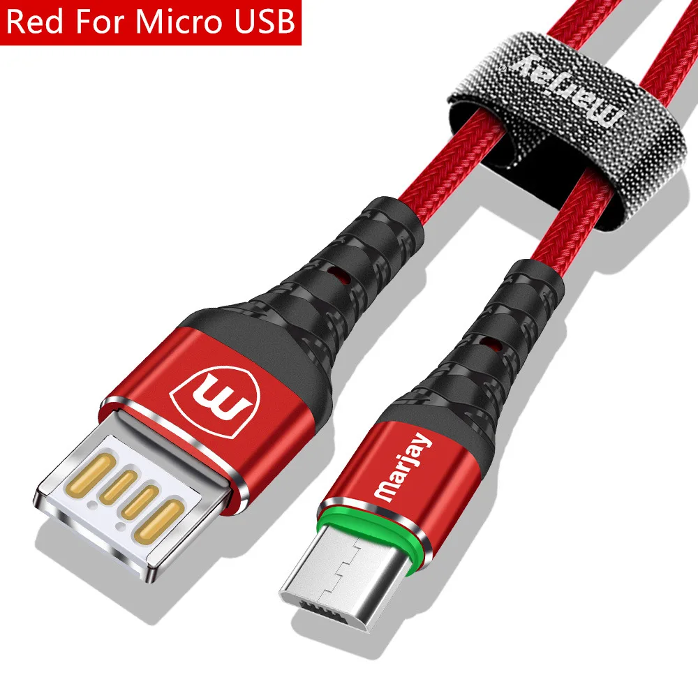 Marjay Micro USB кабель Быстрый зарядный Дата кабель Зарядное устройство USB кабель для samsung Xiaomi huawei Android Microusb кабель для мобильного телефона - Цвет: Red