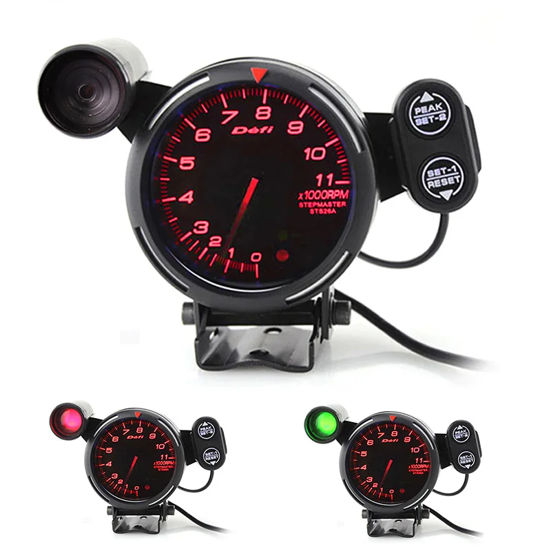 3.5" 11000 RPM Tachometer Gauge Kit Meter For 1 to 8 cylinders with Adjustable Shift Light+Stepping Motor - Цвет: Red