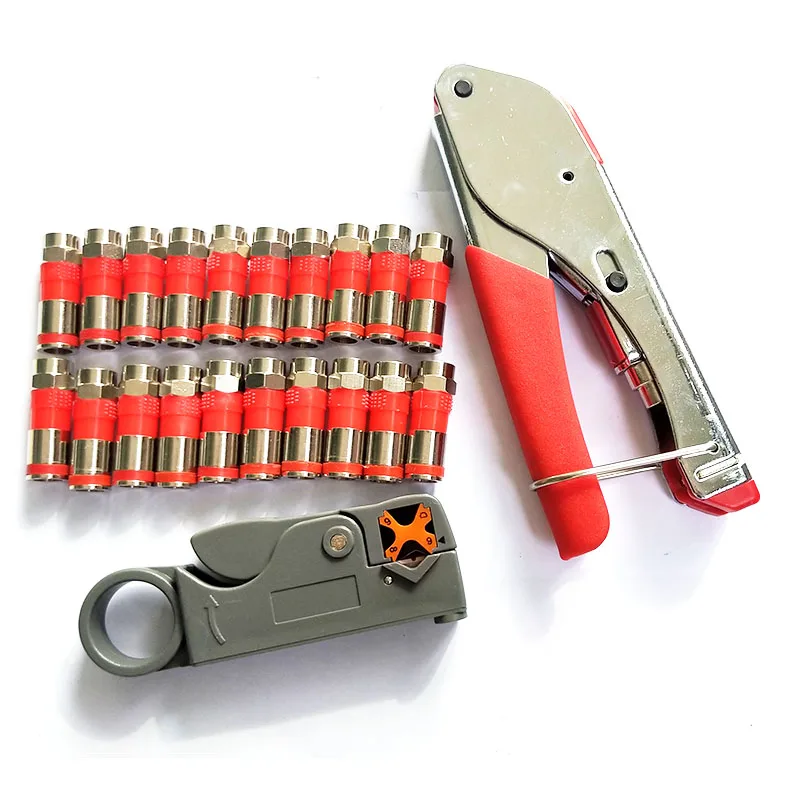 

RG59(4C) RG6(5C) f connector compression crimping Tool Coax Cable Wire Stripper Kit with 20 PCS RG6 F Compression Connector
