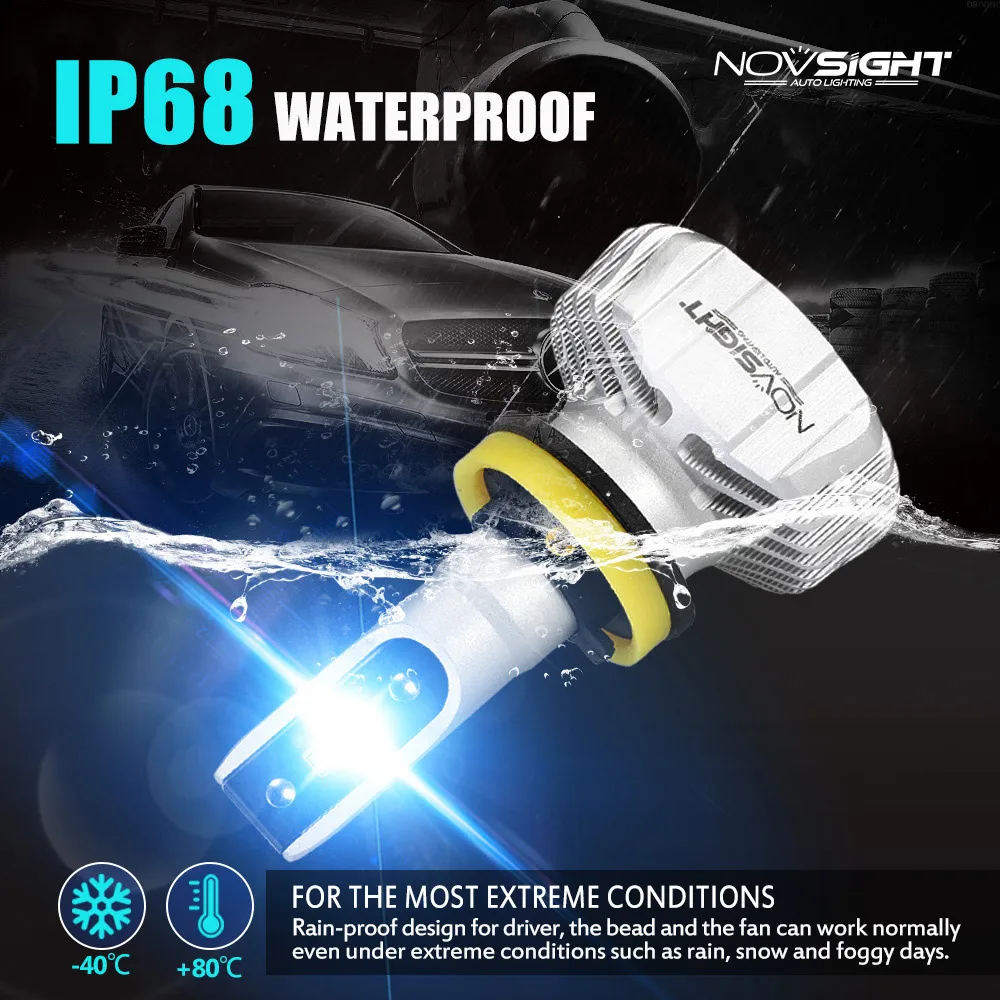 Светодиодный фонарь NOVSIGHT H11 H8 для авто 2 шт. 10000LM 12 В 24 50 Вт 6500 К белый H4 H7 HB3 HB4