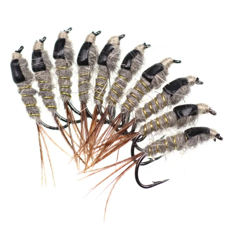 

10 pcs/set fishing lure Avenger Fast Sinking Black back rabbit ear Wire Tungsten Bead Head Nymph Flies Trout Fly Fishing Lures