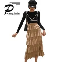 Винтажная Золотая Бархатная многослойная юбка-торт Женская мода сплошной цвет Mid-удлиненная юбка