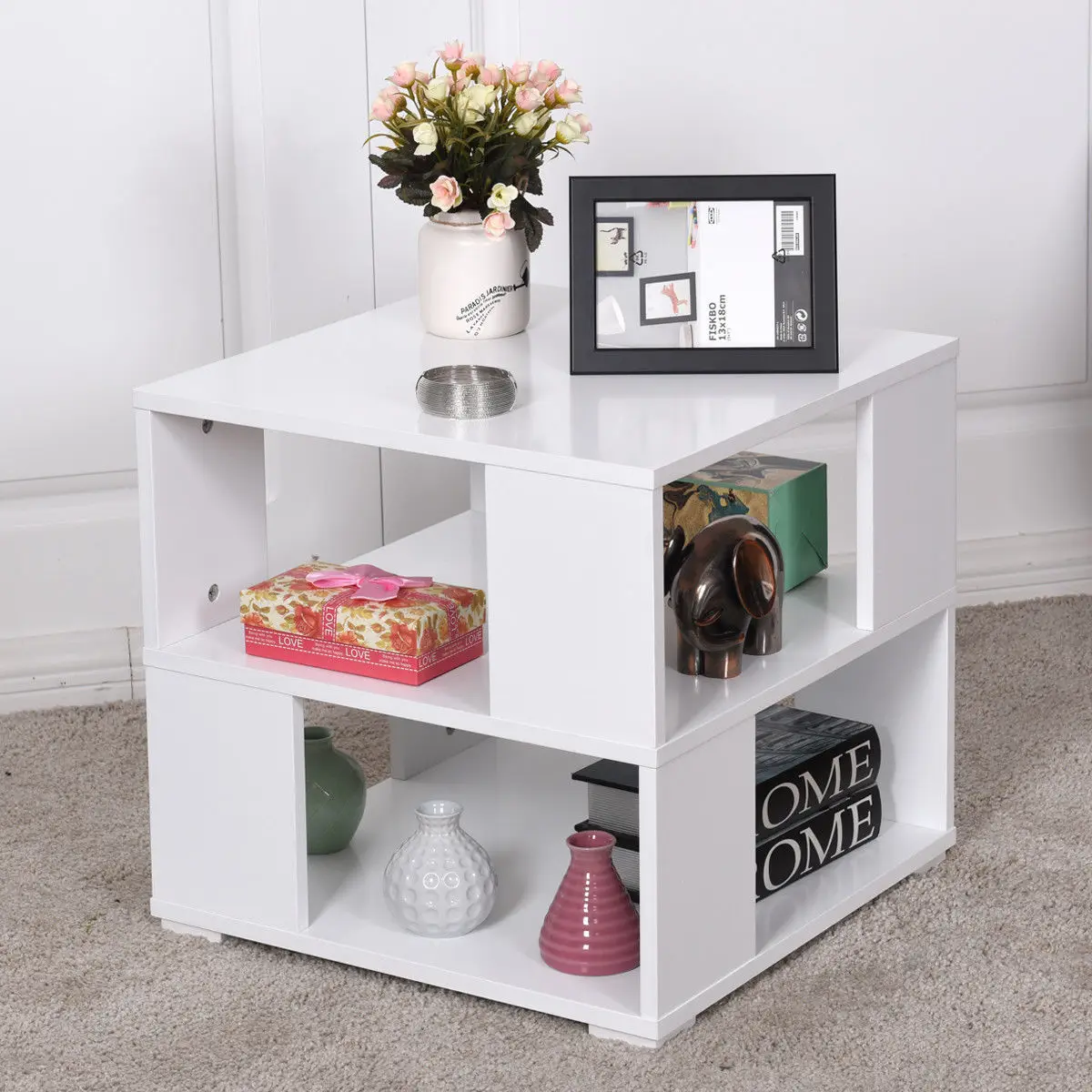 Giantex Modern Wood Square Coffee Table Living Room White End Side Table with Storage Cube Shelves HW57014 Giantex Modern Wood Square Coffee Table Living Room White End Side Table with Storage Cube Shelves HW57014
