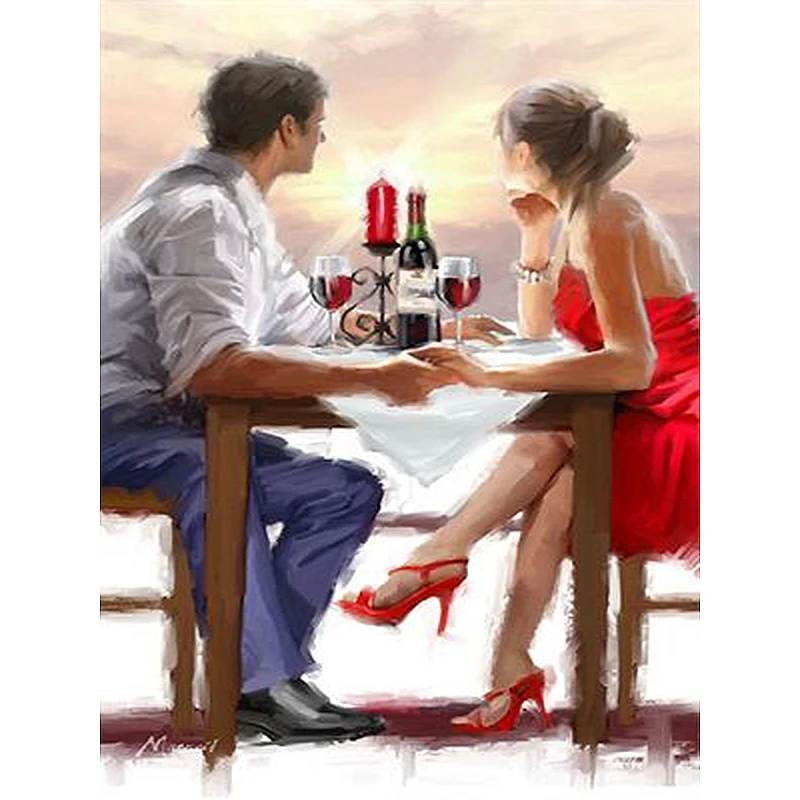 

DIY Digital Painting By Numbers Package sunset couple oil painting mural Kits Coloring Wall Art Picture Gift frameless