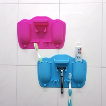 

Mighty Silicone Toothbrush Holder Bathroom Wall Mounted Hanging Toothpaste Shaver and Razor Organizer