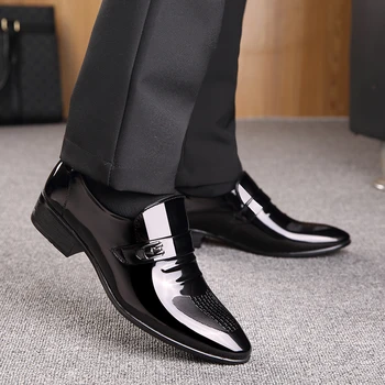 

OSCO brand PU Leather Fashion Men Business Dress Loafers Pointy Black Shoes Oxford Breathable Formal Wedding Shoes
