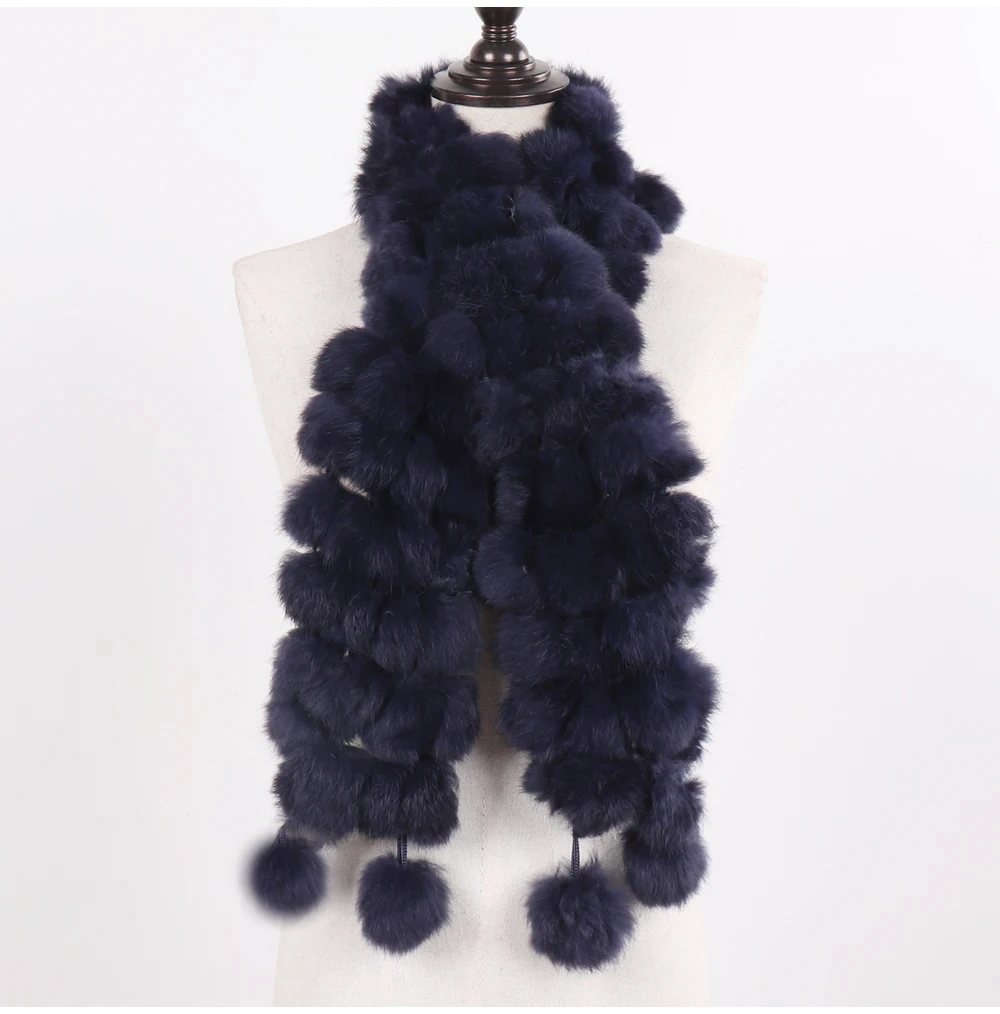 New Winter Women Real Rabbit Fur Scarf Natural Warm Rabbit Fur Muffler Girl Fashion Knitted Genuine Rabbit Fur Scarves