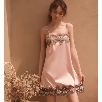 

Sleepwear Women Sexy Mousse Stain Lace Women Sleep Wear Sexy Night Gown Soft Comfortable with G-string Backless Night Dress