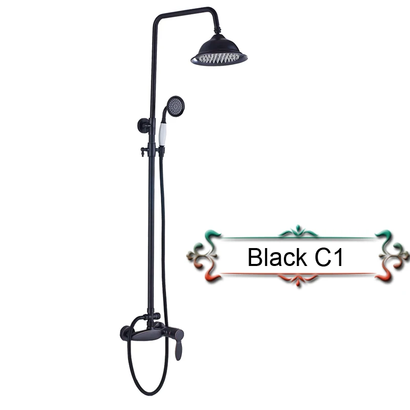 Black C1 Черный бронзовый дождевой смеситель для ванной комнаты смеситель для душа настенный латунный душевой набор с ручным душевым регулируемым по высоте краны - Цвет: Black C1