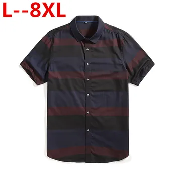 

Plus 8XL 6XL 5XL Hot Sale Summer Men Shirt Short Sleeved Striped Solid Plaid Male Business Shirt Brand Clothing Formal Shirt Man