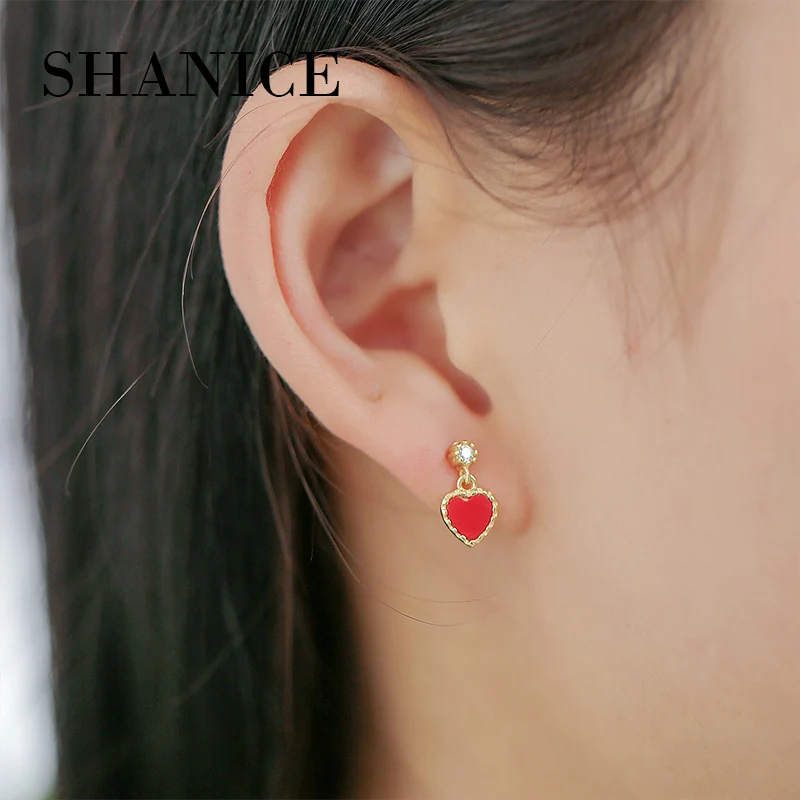 SHANICE милые серьги-гвоздики в виде красного сердца из чистого 925 пробы для женщин и девочек, детские мини-минималистичные ювелирные изделия для подруги