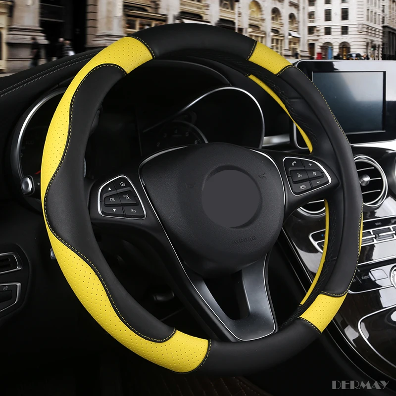 Best 1 PC PU Leather Car Steering Wheel Cover Soft Anti slip Car styling Sport Auto Steering Wheel Covers Good Breathable Accessories