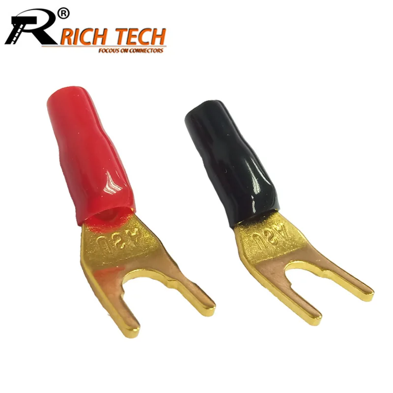 10pcs/lot Y/U Spade Banana Plug Wire Connector Gold Plated Solderless