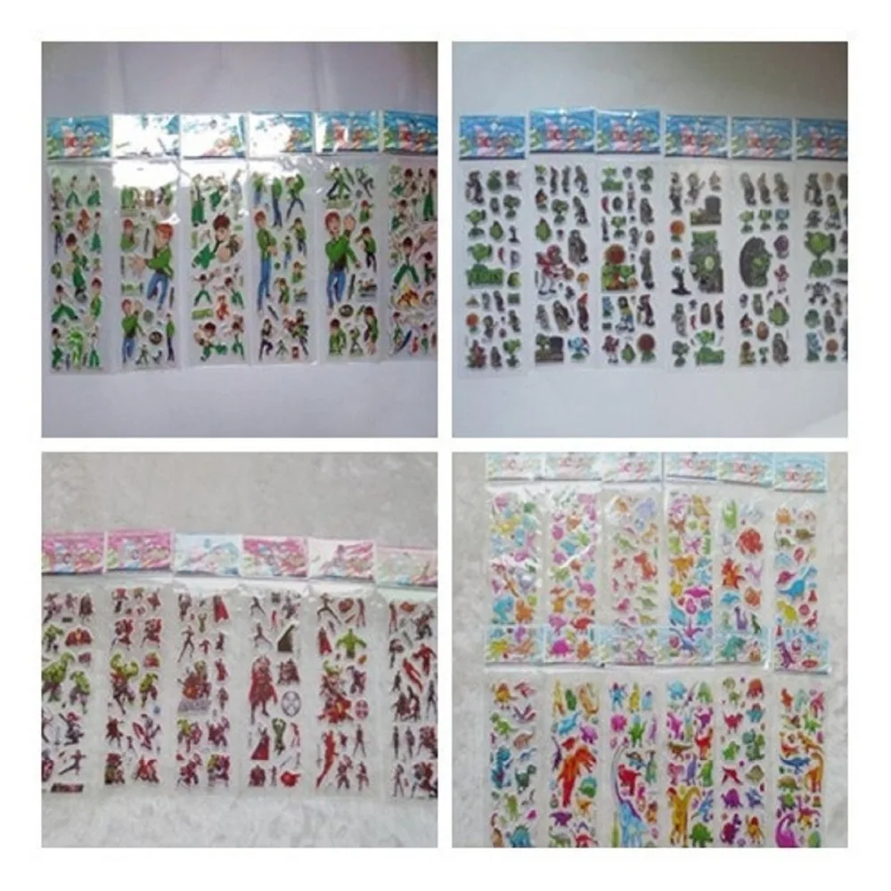 

6pcs/set Plants Vs Zombies Sheets Cute Pet DIY Stickers marvel avengers Cartoon Children Stickers Toy PVC Gifts For Kids Random