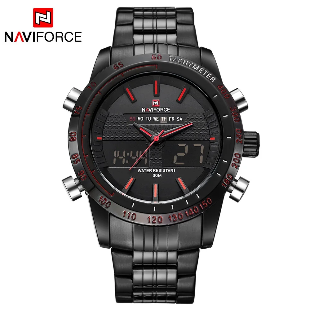 Luxury brand NAVIFORCE Sports Watches Men Steel LCD Army Military Watch Men's Quartz Watch Analog Digital relogio masculino 2018