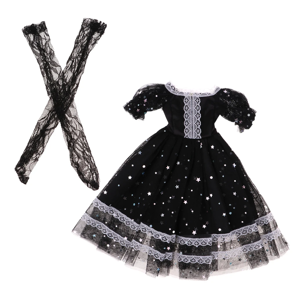 Fashion Star Princess Gauzy Dress Doll Party Dress with Lace Stockings for 1/3 BJD 60cm Dolls Party Dress Up Black