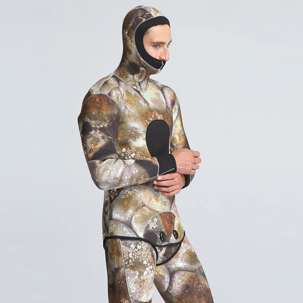 5 мм камуфляж деление из двух частей с капюшоном подводный костюм серферов для рыбалки и охоты костюм мужской теплый костюм для дайвинга Размер S-XXL