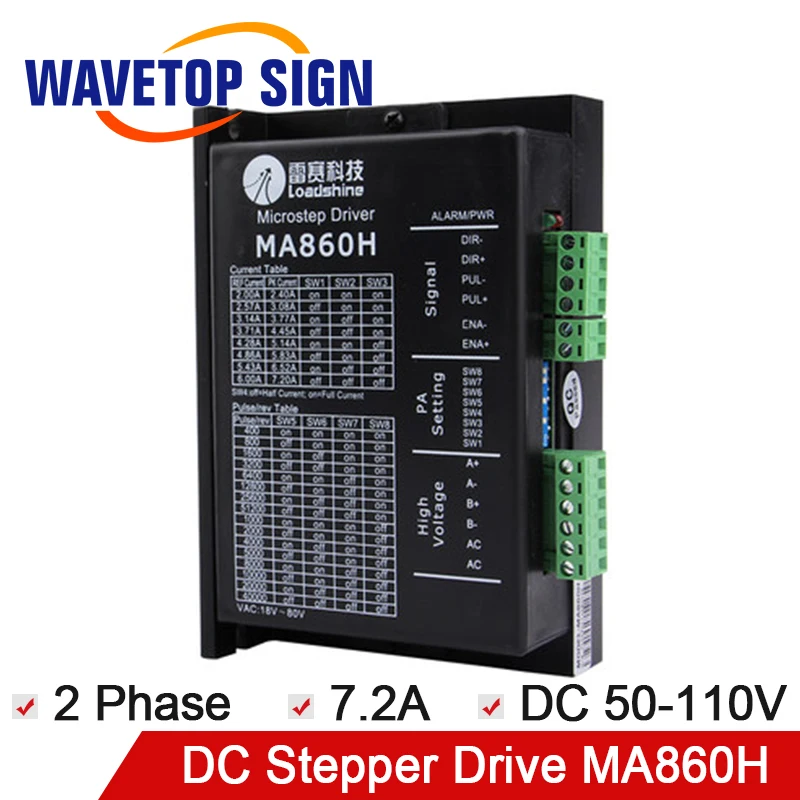 

Leadshine MA860H 2 Phase Stepper Drive with 50-110 VDC or 36-80 VAC Voltage and 2.4-7.2A Current Pure Sinusoidal Current Control