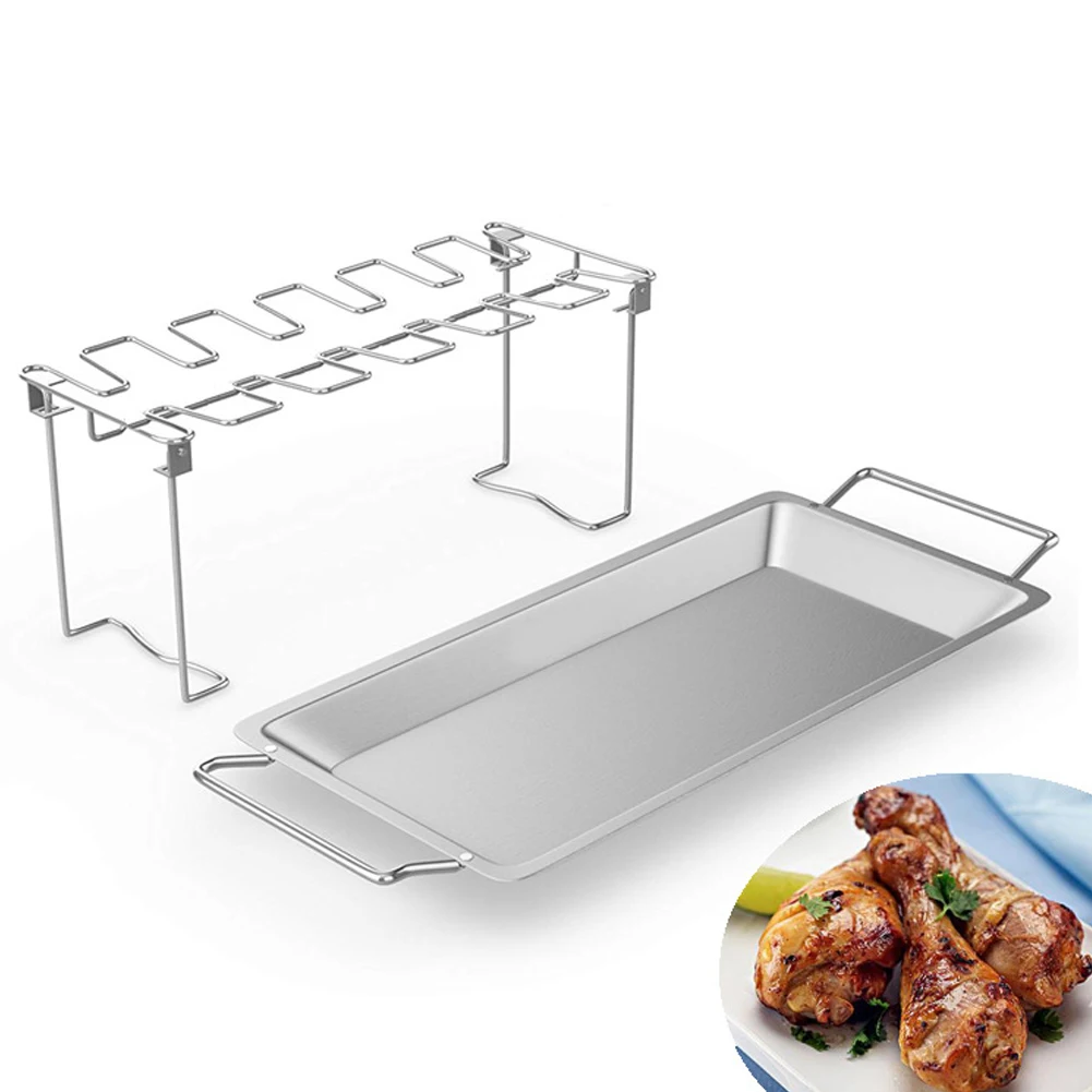 

Space Saving Accessory Barbecue Gift Tool Kitchen BBQ Rack Stainless Steel Cooking Camping Picnic Holder Chicken Leg Tray