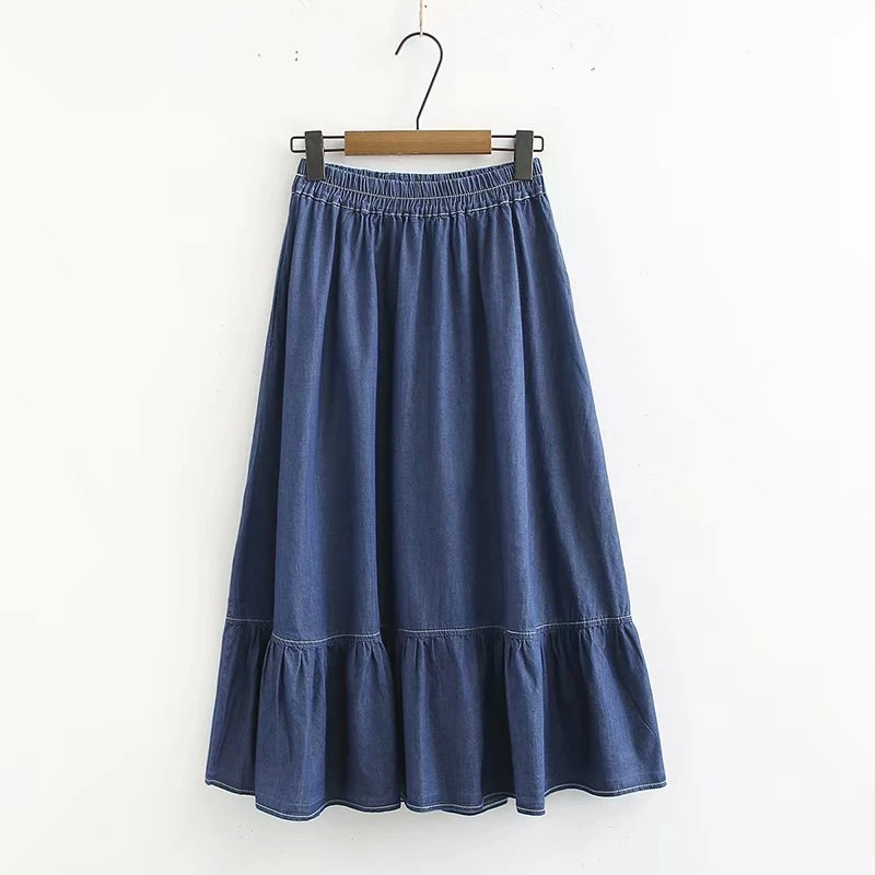 

Plus Size Women Denim Skirts Plain Casual Long Skirts