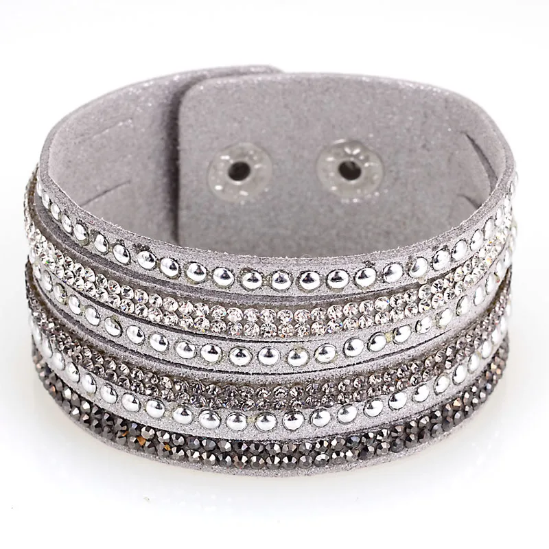 Многослойные ряда бархатная кожа проложить Кристалл Bling Обёрточная бумага со стразами Регулируемый Браслеты для Для женщин подарок купить на AliExpress