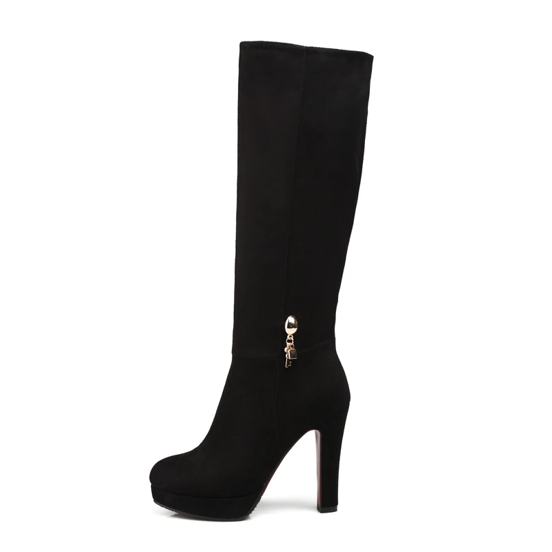Nouveau Troupeau Mode Bottes Femmes Haut marron vin Zip Cristal forme 2018 Genou Rouge Plate Talon Hiver Chaussures Carré Automne Haute Noir gris gxd4waFwq